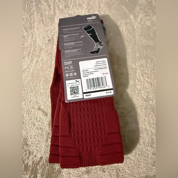 Puma Men's‎ Burgundy Athletic Socks - Picture 5 of 7